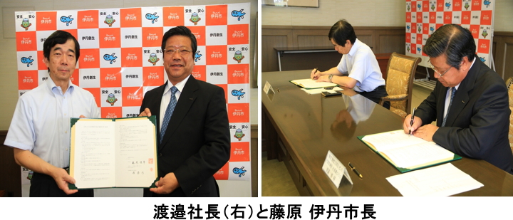 渡邉社長(右)と藤原 伊丹市長